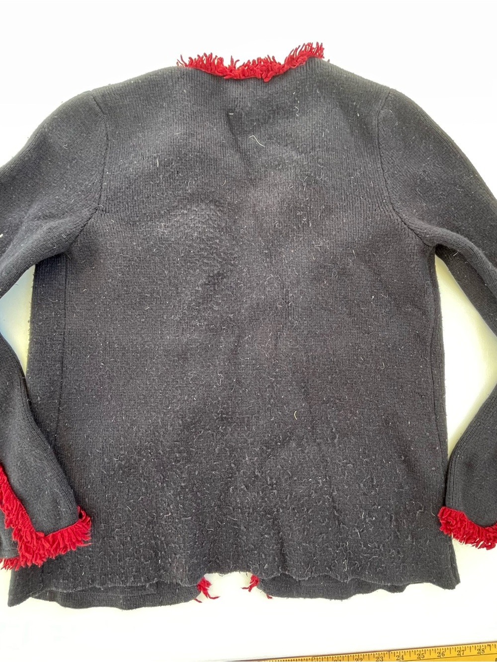 Barneys New York 100% Cashmere Cardigan XS Italy Black Red Fringe Pearl Y2K - Picture 9 of 9